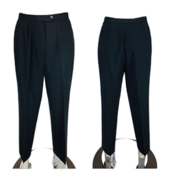 Vintage 70s York Yair Black Wool High Waist Pleated Trouser Pants - Picture 1 of 11